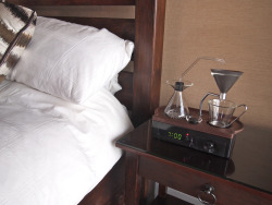 The Barisieur is an alarm clock and coffee brewer. It eases the