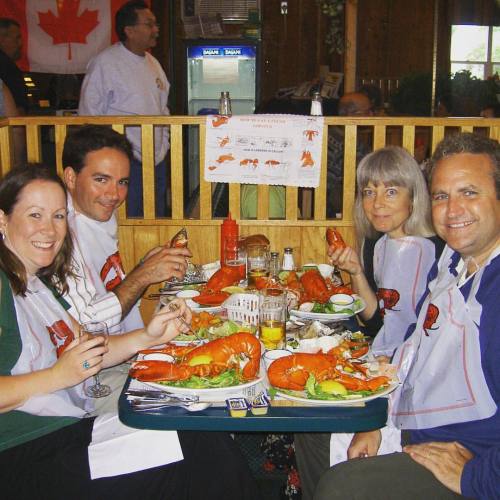 <p>#tbt to a pre-show dinner with Chris Stuart and Backcountry somewhere in Prince Edward Island circa 2006. Most of the time touring is a lot less satisfying than people imagine. Sometimes it’s this. #momanddad #lobsterlife #pei #bluegrass  (at Prince Edward Island)</p>