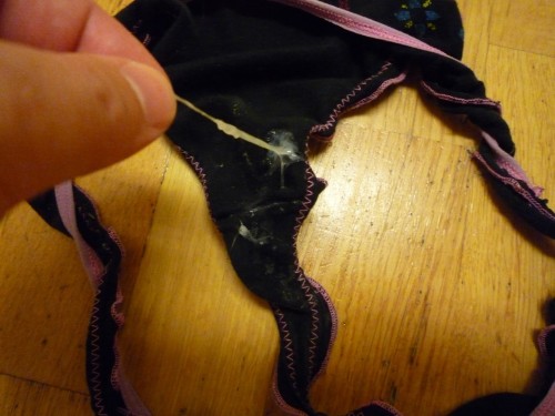 mydischargepics:  Oops Â something dripped from my pussy on my pantiesâ€¦itâ€™s sticky and tasty! Look at my other panties pics here: http://mypussydischarge.blog.fc2.com/blog-category-2.html 