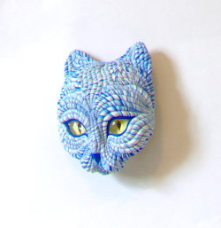 sociableperson:  Blue Cosmic Cat Sculpture by JanePriserArts