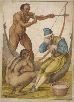 the-seraphic-book-of-eloy:  Brazilian Tupinambás welcoming a Frenchman, 1580.- John White (c. 1540 – c. 1593) was an English artist, and an early pioneer of English efforts to settle the New World.