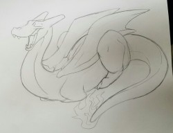 askrenardfoxx:Decided to draw another charizard doing the cat