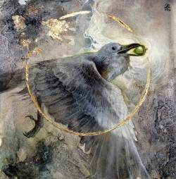 shadowscapes-stephlaw: “Token” #watercolor #goldleaf #raven