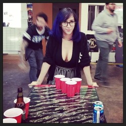 My distraction strategy worked well until the ball bounced off my tit and into the cup. #beerpongtourney