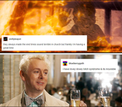 livebloggingmydescentintomadness:  good omens text post meme,