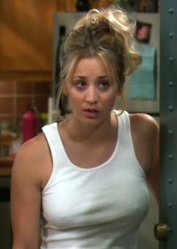 hotsexyfemalecelebs:  Kaley Cuoco shows off hard nipples in The