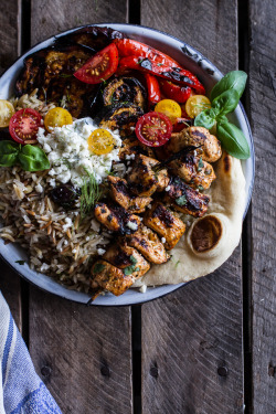 beautifulfoodisamust:  Greek Chicken Souvlaki and Rice Pilaf