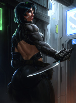musclegirlart: Female cyborg by SalvadorTrakal  