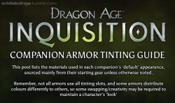orbitalwings:Dragon Age: Inquisition Companion Armor Tinting