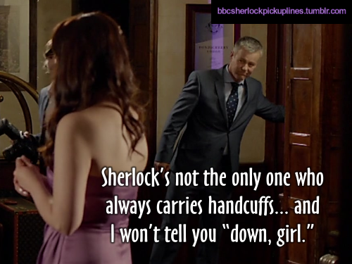 “Sherlock’s not the only one who always carries handcuffs… and I won’t tell you ‘down, girl.’”