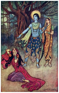 oldbookillustrations:  Rama spurns the demon lover.  Warwick