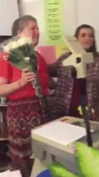 sizvideos:  Students surprise teacher with kittens to cheer her