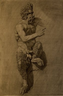   PAN - Detailed charcoal drawing of Pan, patterned after the