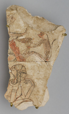 dwellerinthelibrary:A Ramesside ostracon from Deir el Medina. Surely that’s baboon-Thoth placating kitty-Tefnut with a tasty offering. (The Met reckons that could be a princess underneath.)