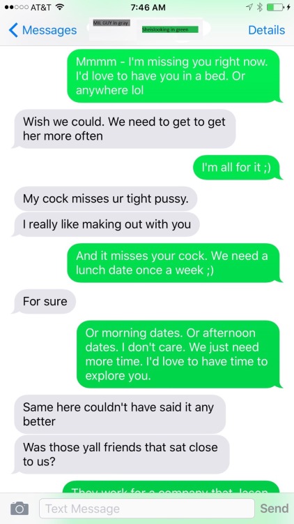 sheislookingheiswatching:  She sent me some texts between her and on of her FB;)  Her texts are in green. 