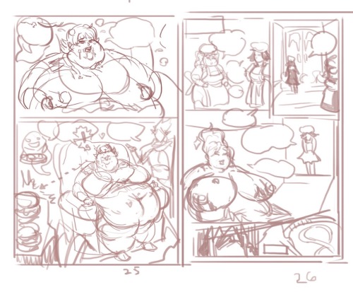 fatline:  Puddin’ on the Pounds: Comic Thumbnails 36 pages weight gain comic WIP (done during tonight’s Picarto Stream) featuring my OC’s Pitstop Puddin’ and Lady Luljetta, coming before Halloween! 