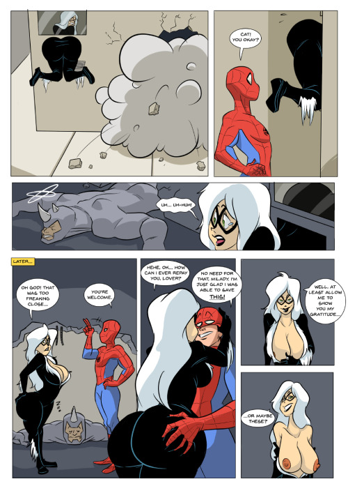 zaribot:  This is a comic I made last year as a commission for Avalance1, featuring Spider-Man, Black Cat and Rhino. It was my second experience with comics (the first is here) and it was very fun, too (despite the fact I took a lotta time to finish it…)