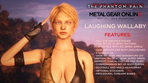 mrsmugbastard:   Full imgur gallery  LAUGHING WALLABY Lesser known but no less charming MGSV waifu is ready for some tacticool espionage “action”. Has all the features from the previous releases along with some improvements. NOTE: DO NOT USE TOE BONES