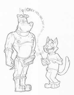 doodlingdog:  A quickie I did for Billcat aka Billdog aka Marcothecat from FA ;-) Marco the Cat messing around with some device and “adjusting” Marty the Dog to his needs. Hope you like it! 