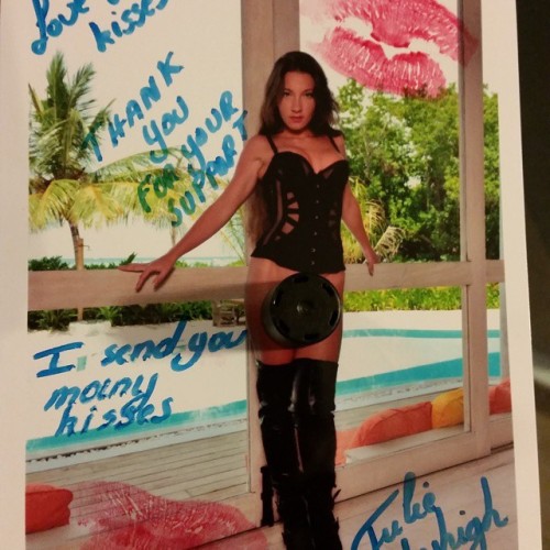 autographed pic on ebay for sale sifned julie skyhigh. when i was in maldives at soneva fushi Ã®n villa 1. amazing place btw! www.julie-skyhigh.com and www.clips4sale.com/47732