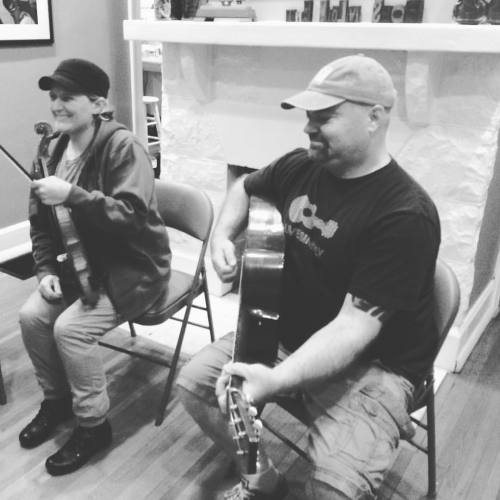 <p>These two right here. #favorites #fiddle #martinguitar #bluegrass #fiddlestarcamp  (at The Violin Shop)</p>