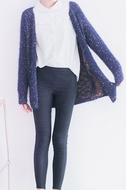 Navy Fluffy Mohair cardigan (อ.90)