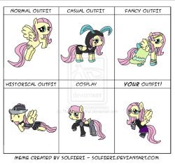madame-fluttershy:  Character Outfit Meme- Fluttershy by ~TheApatheticKat