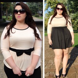 ravingsbyrae:  #TBT with my favorite #OOTD ever. On the left is my â€œwork flowâ€ look and on the right my â€œdate nightâ€ look using the same shirt. Ahh.. ðŸ˜ The outfit details are still on my blog. #celebratemysize #skorchmagazine #psblogger 