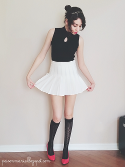 poison-marie:  Rundown; Keyhole top | Pleated skirt | Knee socks