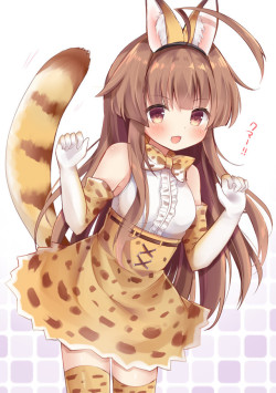 kuma and serval (kantai collection and kemono friends) drawn