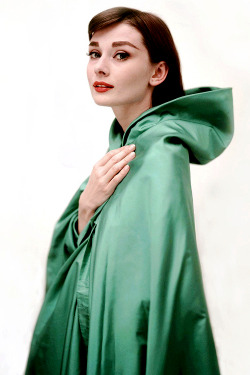 vintagegal:Audrey Hepburn wearing a Givenchy cape in a promotional