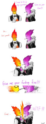 mooncatyao:  [UT Grillby & UF Grillby] Give me your fire…XDDD