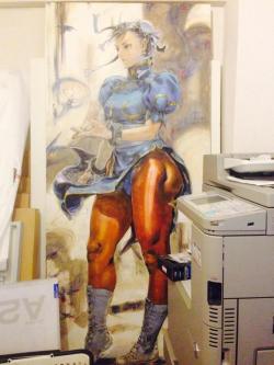 videogamesdensetsu: Akiman working on a life-size painting of