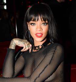 celebpaparazzi:  Rihanna wearing a see-thru top, at Balmain fashion