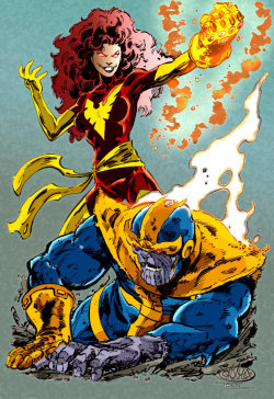 professorxisajerk:  Dark Phoenix vs. Thanos by Javi 