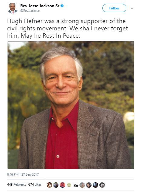 ay-its-d: the-real-eye-to-see:    Hugh Hefner was a giant in publishing, journalism, free speech and civil rights. He was a true original and very progressive, and decades ahead of the rest of the U.S.    He always hired African Americans at a competitive