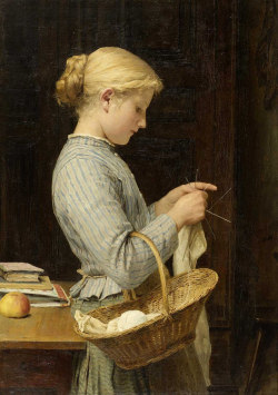 hyperb0rean:  Knitting girl (1888) by Albert Anker   Albert (Albrecht)