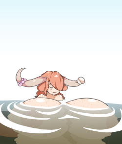 sayunoblog:The original suggestion was for her to be swimming, but cooling off after a long day sounds nicer. 