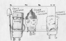 Root Beer Guy concept drawings by storyboard artist Graham