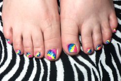 nailpornography:   Neon tie dye pedicure  submitted by amberdidit