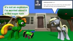 ask-the-out-buck-pony:(Dusty Notes) You gave her the sugar Derpy