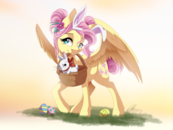 dennybutt-art:Happy Easter from Fluttershy and Angel ^-^x3 <3