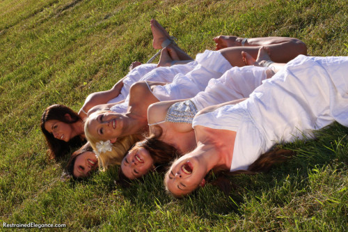 Happy girls in white