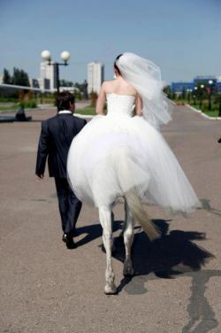 The bride looked very coltish on her big day