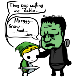 tastefullyoffensive:  Zelda and Frankenstein commiserate. [depressedalien]