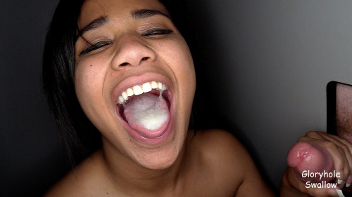 Hot new young mixed race babe gobbles the goo during her first Gloryhole visit and loved every drop!Â  Sheâ€™s one of the happiest girls Iâ€™ve seen and was thrilled to get all the attention and hard cocks in her face.http://GloryholeSwallow.com