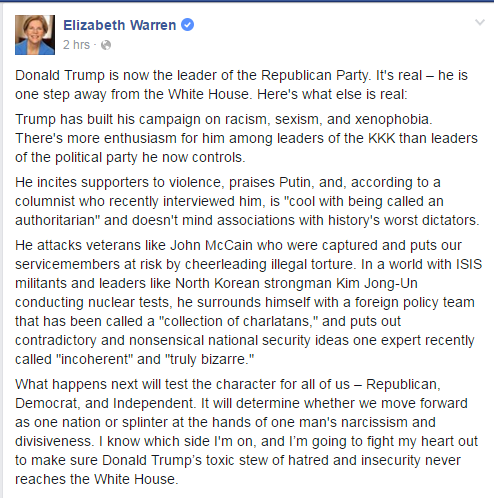 profeminist:  As seen on Senator Elizabeth Warren’s Facebook page   U.S READERS, REGISTER TO VOTE HERE   