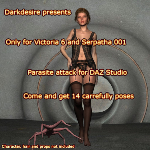 Brand new Parasite Attack pose set out now by DarkDesire! With this set, you’ll find 14 carefully matching poses for Serpatha 01 (7 poses)  and Victoria 6 (7 poses). Works splendidly with Daz Studio 4.8!Parasite Attack Set 01 For V6http://renderoti.