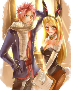nanakoblaze:  Natsu and Lucy in their outfits from the official