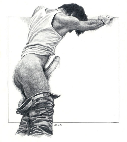 “Resting After Work” by Roger Payne (Mark), c.1987, graphite on paper, 11.5" x 10".